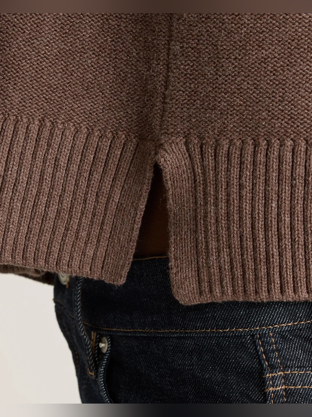 Quince 100% Organic Cotton Cropped Cardigan heather brown - Picture 3 of 4